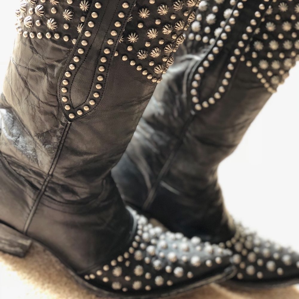 Old Gringo Black Leather Studded Boots Size 8